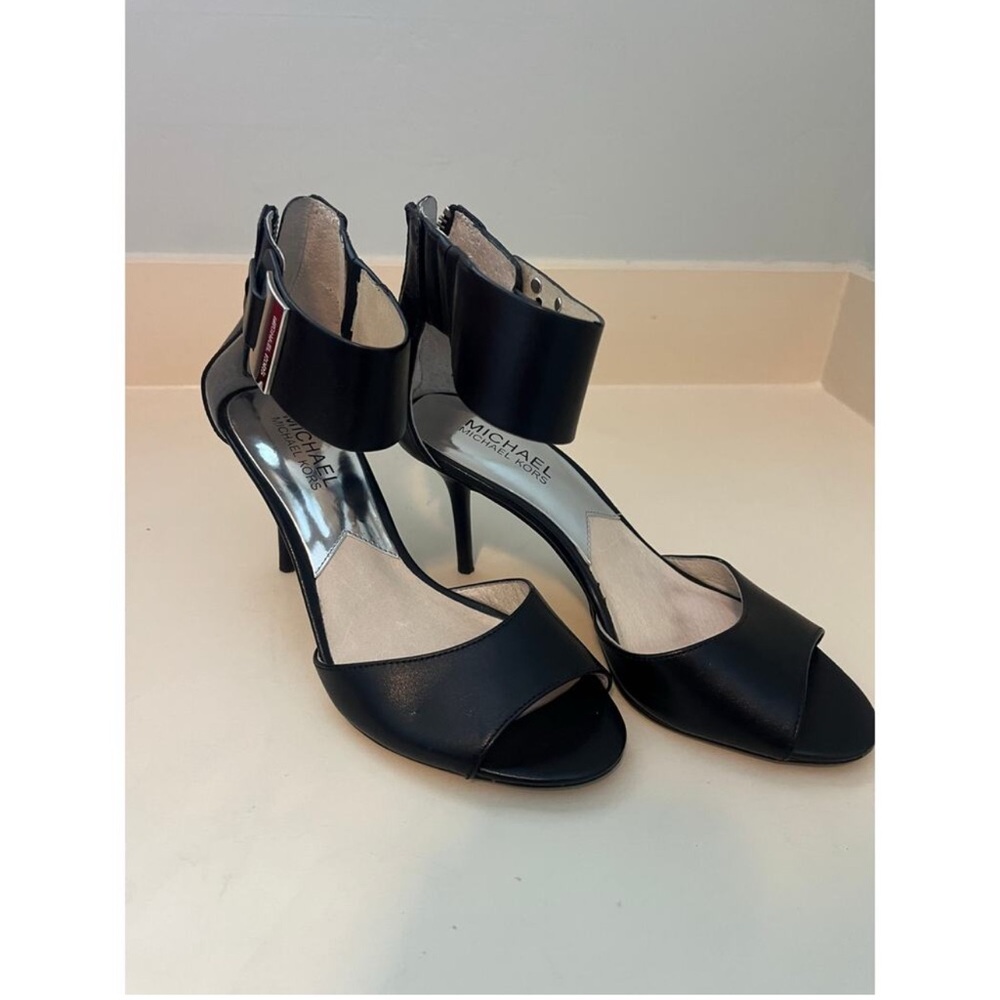 MICHAEL Michael Kors Guiliana Open Toe Ankle Strap Black Heels